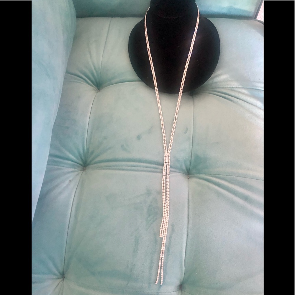 Stunning Long Cubic Zirconia Chain Fringe Necklace